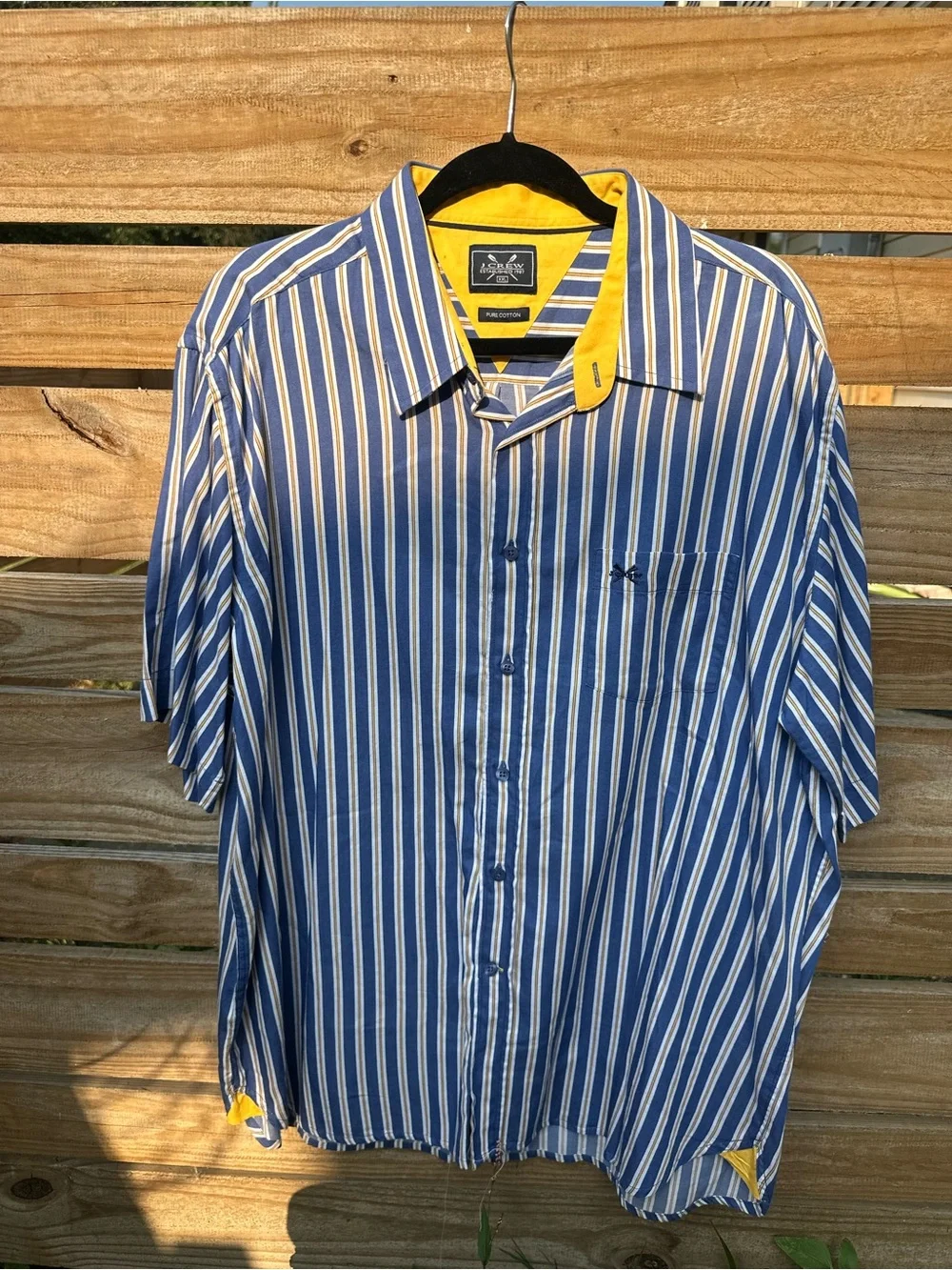 J. Crew Blue, White & Yellow Striped Short-Sleeve Button-Down Shirt